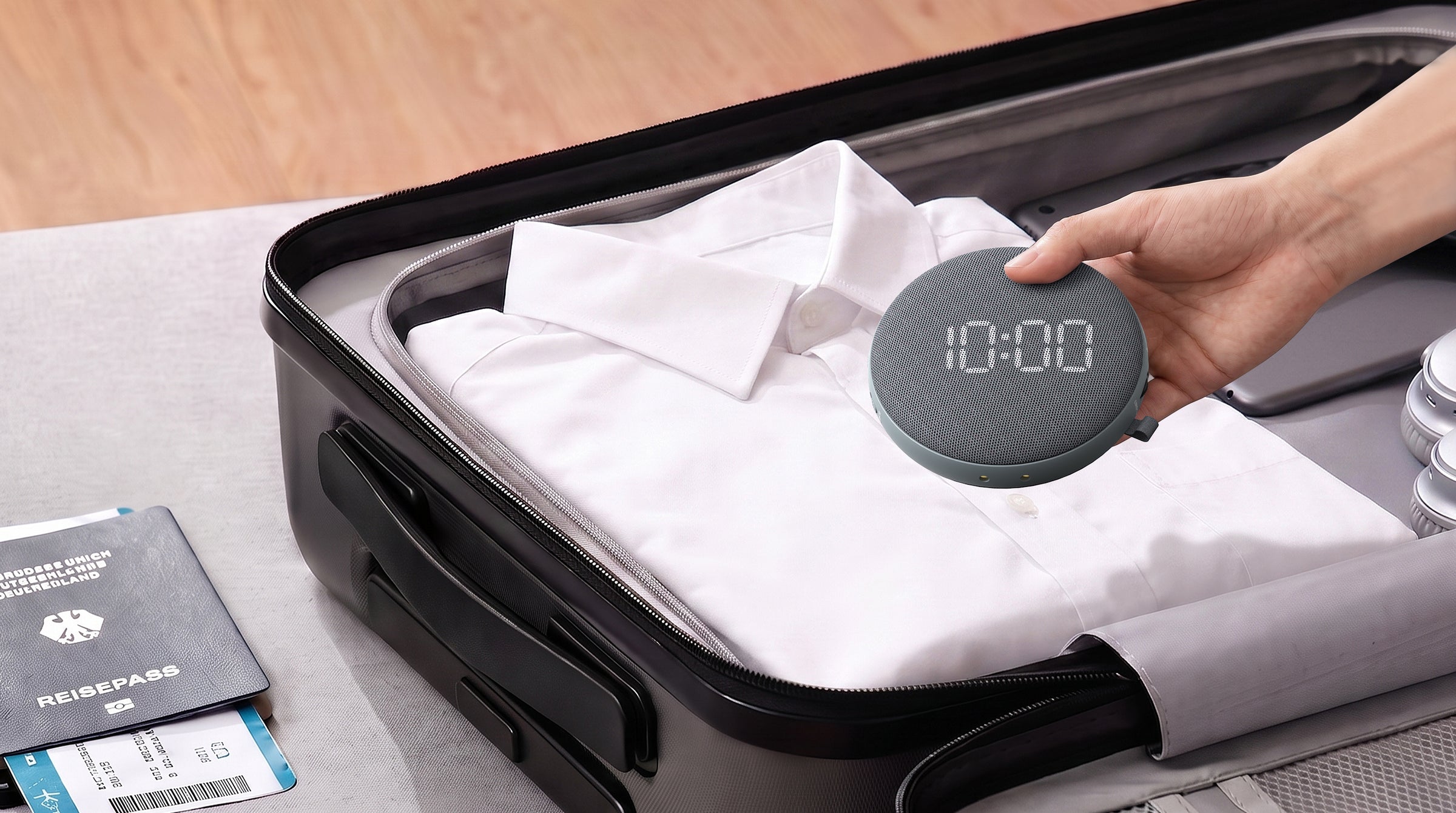 REACHER GX being packed into a suitcase for travel